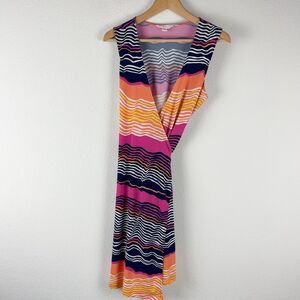 Tori Richard Multicolor Striped Midi Wrap Dress, Honolulu, M